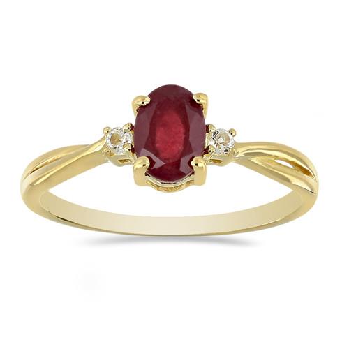 BUY NATURAL GLASS FILLED RUBY GEMSTONE CLASSIC RING IN STERLING SILVER